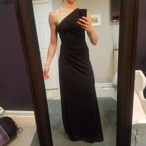 Laundry One shoulder long black evening dress